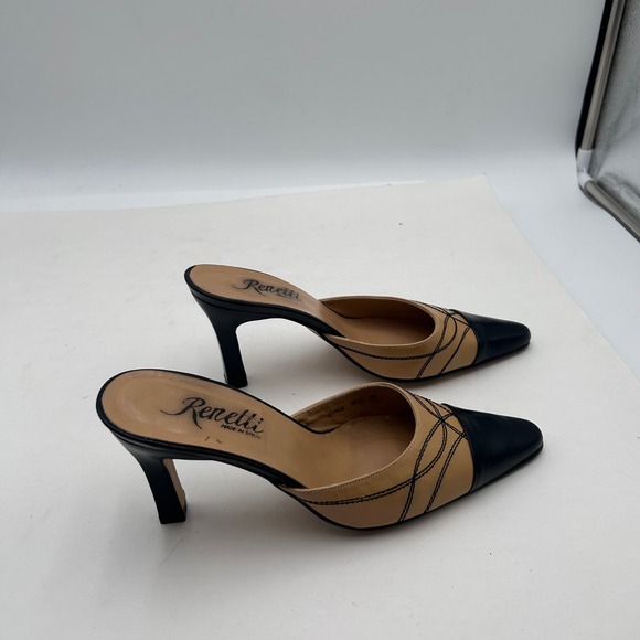 Renetti Women Luna Black and Tan Leather Pointed Toe Mules Heels Shoes Size 6.5M - Picture 11 of 11